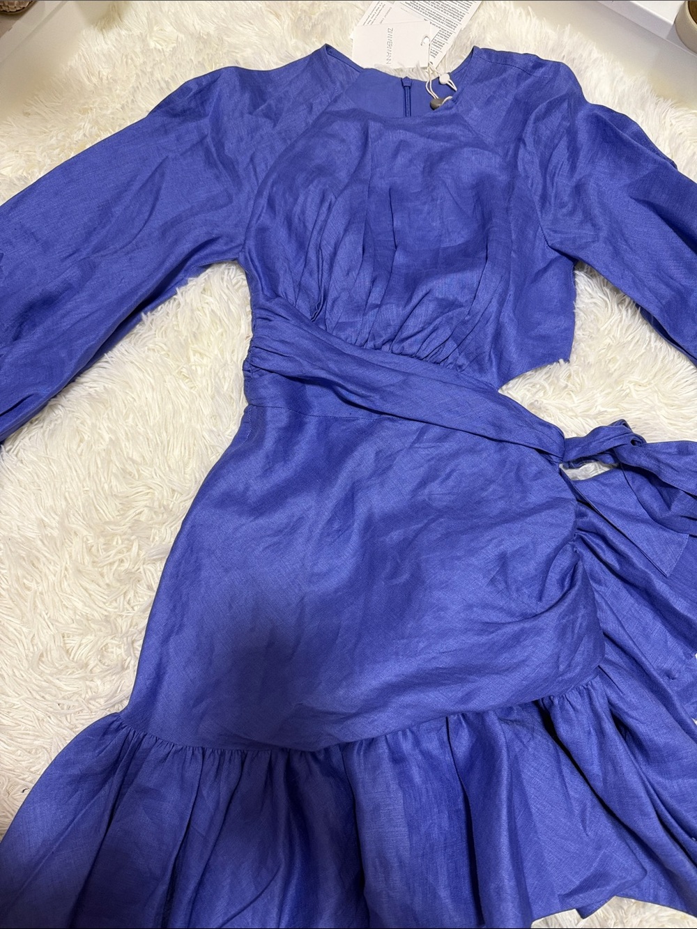 Zimmermann Cobalt Blue Long Sleeve Ruffle Dress